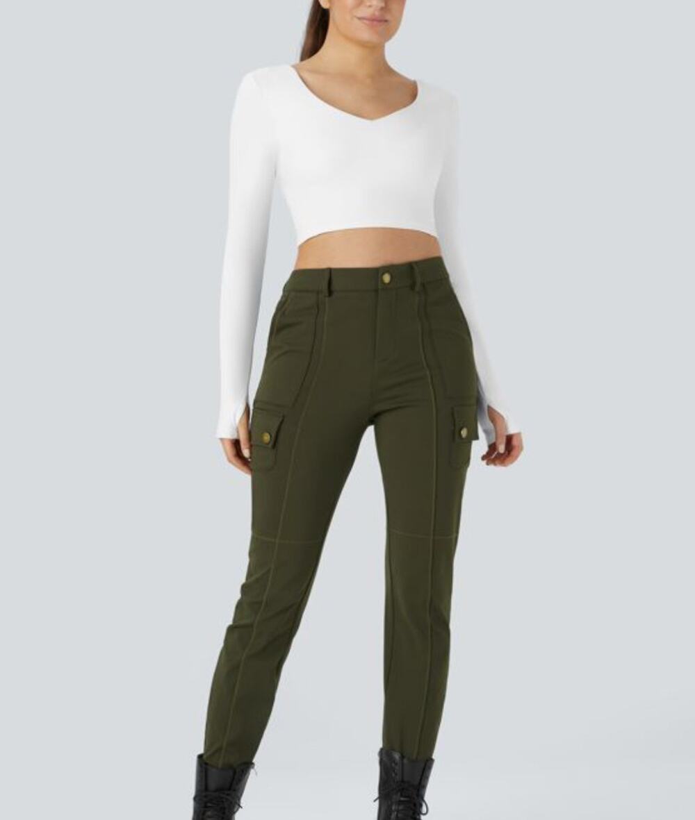 Halara DayStretch High Waisted Zipper Pockets Solid Skinny Cargo Pants Olive XS